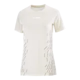 Remera deportiva de manga corta Salomon Sense Aero Graphic, de color blanco con detalles gráficos en los laterales y el logo de la marca en el pecho.