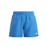 Short de baño Adidas color azul, con cintura elástica y logo de la marca estampado en la pierna derecha.