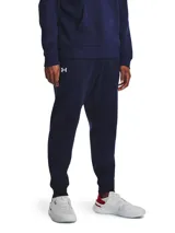 Joggers de corte ajustado en las piernas con puños acanalados, confeccionados en tejido polar de mezcla de algodón con interior cepillado. Presenta cintura elástica con cordón exterior, bolsillos laterales abiertos y logo de la marca estampado en el muslo derecho.