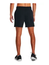 Short deportivo Under Armour Rival Terry color negro para hombre, confeccionado en tejido French Terry ligero. Cuenta con cintura elástica con cordón ajustable, bolsillos laterales abiertos y el logo de la marca estampado en el lateral.
