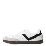 Championes urbanos Pony modelo Moma, con diseño de inspiración retro. Presentan una capellada blanca de material sintético con detalles en negro, puntera de gamuza en tono gris claro y suela de goma oscura.