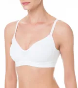 Soutien top blanco de microfibra, sin aro ni relleno, con breteles finos y espalda deportiva.