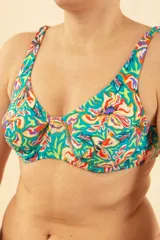 Soutien de baño estampado con flores de colores, con aro y breteles anchos regulables.