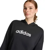 Canguro deportivo Adidas para mujer, modelo W Lin Ft Hd Vl, de color negro con capucha y el logotipo de la marca estampado en el pecho en color blanco.