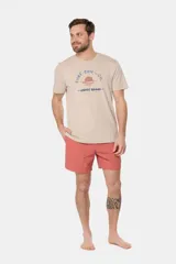 Short de baño color terracota, con cintura elástica y cordón regulable, dos bolsillos laterales y suspensor de malla fina.