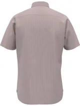 Camisa Tommy Hilfiger de corte regular, con cuello abotonado y diseño a rayas verticales en tonos marrón y blanco.