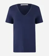 Blusa básica de manga corta y escote en V, color verde lima pálido.