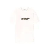 Camiseta Off-White de corte regular, color blanco, con logo de la marca estampado en el pecho con efecto spray.