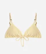 Top de bikini triangular de microfibra texturada con efecto acanalado, breteles finos regulables con cuentas decorativas y detalles con forma de concha.