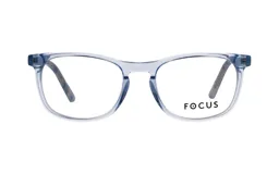 Armazón de lentes de lectura Focus Premium, con marco de acetato transparente en tono azulado y patillas con diseño carey.
