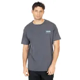Remera gris de manga corta con cuello redondo y logo estampado en el pecho.