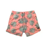 Short de baño color salmón con estampado de hojas de palmera color verde agua.