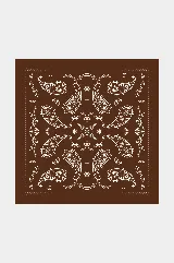 Pañuelo cuadrado de tela con diseño estampado de estilo paisley en color blanco sobre fondo negro.