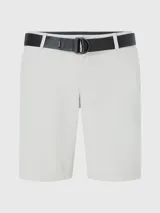 Shorts color crema de sarga de algodón orgánico con elasticidad añadida, talle medio, bragueta con cremallera, bolsillos laterales y traseros, cinturón con hebilla en forma de D incluido y micrologo de Calvin Klein.