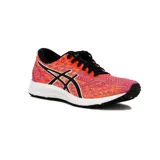 Championes de running Asics Gel-DS Trainer 25 con capellada de malla multicolor en tonos anaranjados y fucsias, entresuela blanca y suela negra. Presentan el logotipo lateral de Asics en color negro con borde blanco y cordones negros.