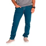 Jeans de corte skinny en denim azul oscuro con costuras en contraste. Presenta diseño clásico de cinco bolsillos, cierre de cremallera y botón metálico.