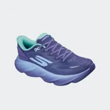 Championes de running Skechers modelo Aero Burst, color violeta con detalles en celeste. Poseen una parte superior de malla transpirable, plantilla Arch Fit® extraíble, entresuela con tecnología HYPER BURST ICE™ y suela de alto rendimiento Goodyear®.