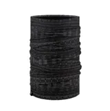 Cuello multifuncional reversible de la marca Buff, diseñado para brindar protección térmica en climas fríos. Presenta un estampado geométrico en tonos grises y negros, con un tejido elástico y suave que permite su uso como bufanda o protección facial.