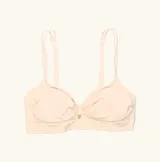 Soutien de microfibra color rosa, sin aro y con breteles dobles regulables.