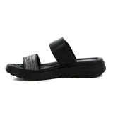 Sandalias de confort color rosa con dos tiras, una lisa con hebilla dorada y otra con glitter.