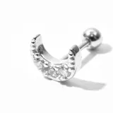 Aro de acero quirúrgico plateado con forma de media luna y tres incrustaciones de strass.