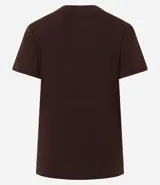 Blusa de ribana color marrón, con cuello redondo ajustado y mangas cortas.