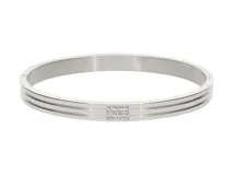 Pulsera rígida tipo brazalete de acero plateado con detalle central de circonias.