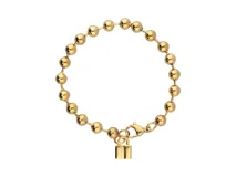 Pulsera dorada de acero italiano con bolitas y dije de candado.