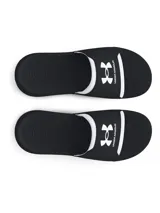 Sandalias tipo ojota Under Armour modelo Ignite Select, color negro con logo blanco en la tira. Presentan una correa fija acolchada para mayor comodidad, plantilla de EVA para amortiguación y suela resistente con tracción.