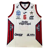 Musculosa de básquet Joma del club Unión Atlética de Uruguay, color blanco con detalles en azul y rojo. Presenta múltiples logos de sponsors estampados.