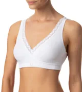 Soutien cruzado blanco de microfibra sin aro, ideal para maternidad.