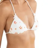 Top de bikini blanco con estampado floral y tirantes finos con detalle de moños.