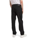 Jeans de corte recto y tiro medio, confeccionados en denim negro con acabado stone wash. Presenta diseño clásico de cinco bolsillos, cierre con cremallera y detalles de marca como remaches con logo y parche trasero.