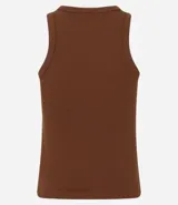 Musculosa básica verde claro de ribana de algodón con textura acanalada y cuello redondo.