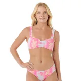 Top de bikini Rip Curl Waikiki Keepsakes con estampado floral en tonos rosa, celeste y amarillo.