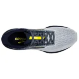Championes Brooks Launch 10 para hombre, ideales para running en asfalto. Color gris con detalles en azul marino y amarillo.