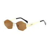 Gafas de sol unisex con armazón metálico negro y lentes oscuros de diseño poligonal angular.