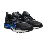 Championes de running Asics Gel-Quantum 180, color negro con detalles en azul y blanco. Presentan tecnología de amortiguación GEL en la entresuela, diseño de malla transpirable y refuerzos sintéticos en los laterales.
