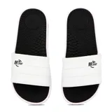 Ojotas de playa blancas con base negra y logo "BR Sport" en la tira.