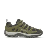 Championes de trekking Merrell modelo Accentor 4, color verde militar, confeccionados con gamuza y malla transpirable, ideales para actividades al aire libre y senderismo.