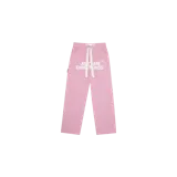 Pantalón de pijama con estampado de rayas verticales rojas y blancas, corte recto y holgado. Cuenta con cintura elástica con cordón ajustable beige y el texto 'JE T'AIME' impreso en el frente.