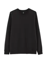 Buzo deportivo gris oscuro de algodón con felpa, cuello redondo y corte clásico.