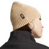 Gorro de lana color beige con logo de Puma en etiqueta gris.