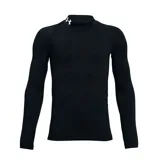 Remera de compresión Under Armour de manga larga, color negro, con cuello alto y logo de la marca estampado en blanco en el cuello.