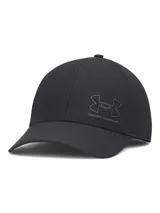 Gorra de béisbol Under Armour modelo M AV Low Str, color negro, con diseño de perfil bajo, panel frontal estructurado y visera precurvada. Incorpora tecnología ArmourVent para mayor transpirabilidad y el logo de la marca en relieve en el frente.