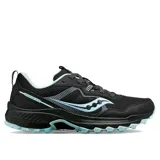 Championes Saucony Excursion TR16 para mujer, color negro con detalles en celeste y gris.
