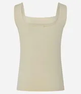 Blusa sin mangas color borgoña, confeccionada en poliamida y elastano, con escote cuadrado en el busto y en la espalda.