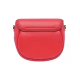 Bolso saddle pequeño de piel roja con cierre de presión magnético y bolsillo interior. Presenta detalles metálicos J Marc en la parte delantera y viene con una correa de logotipo adicional.
