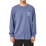 Remera de manga larga color azul con estampado en el pecho con la frase "Easy does it" y un dibujo de una palmera.