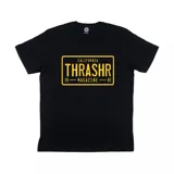 Remera negra de algodón con estampado frontal de una patente de California con el logo de Thrasher Magazine y el año de fundación (1981).
